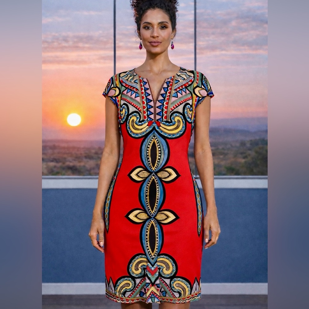 Laundry by Shelli Segal Boho Chic Bright Print Dress Size S